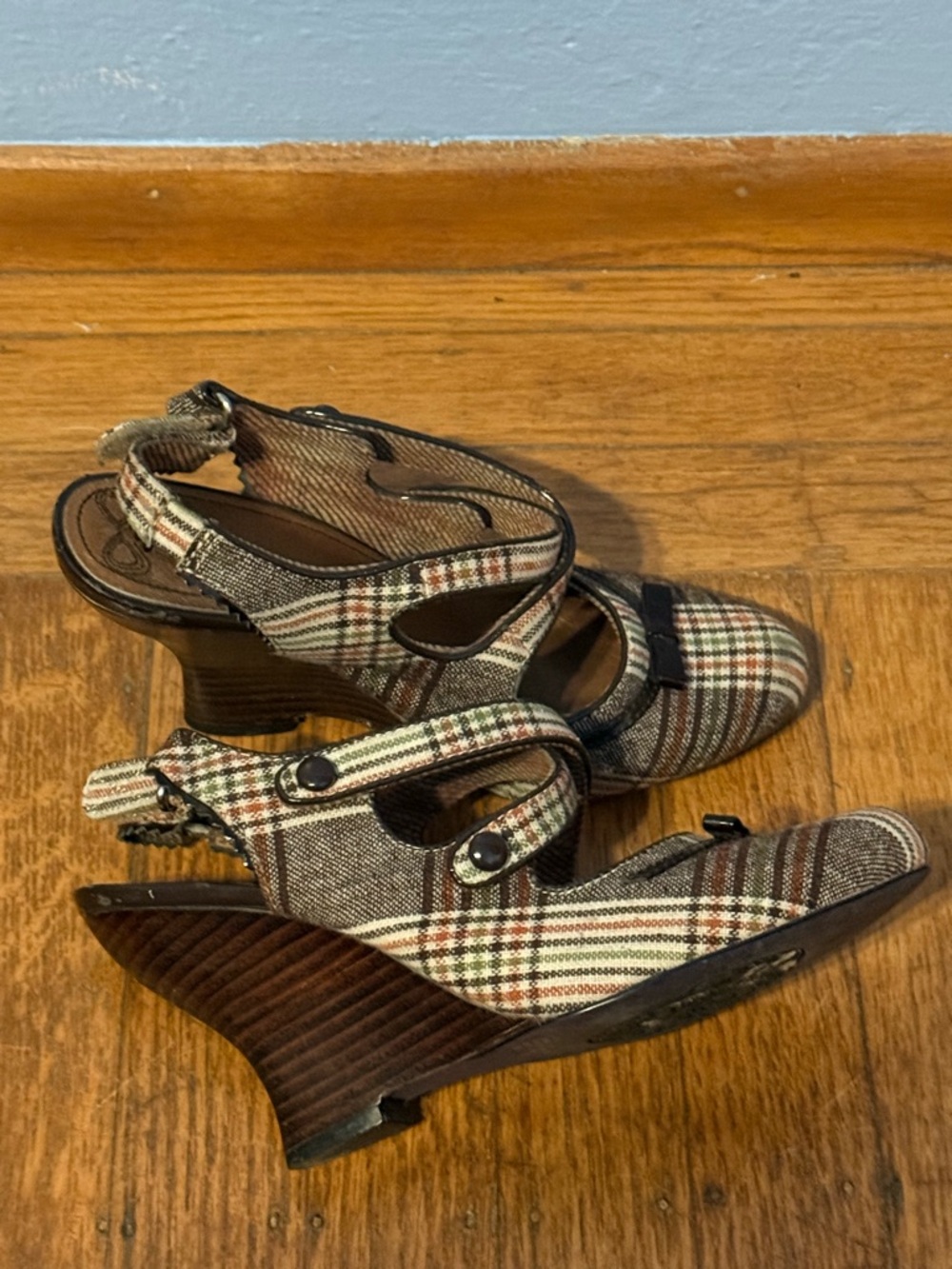 Bobbi Blu Plaid Slingback Wedge Heels - Women's Brown Plaid